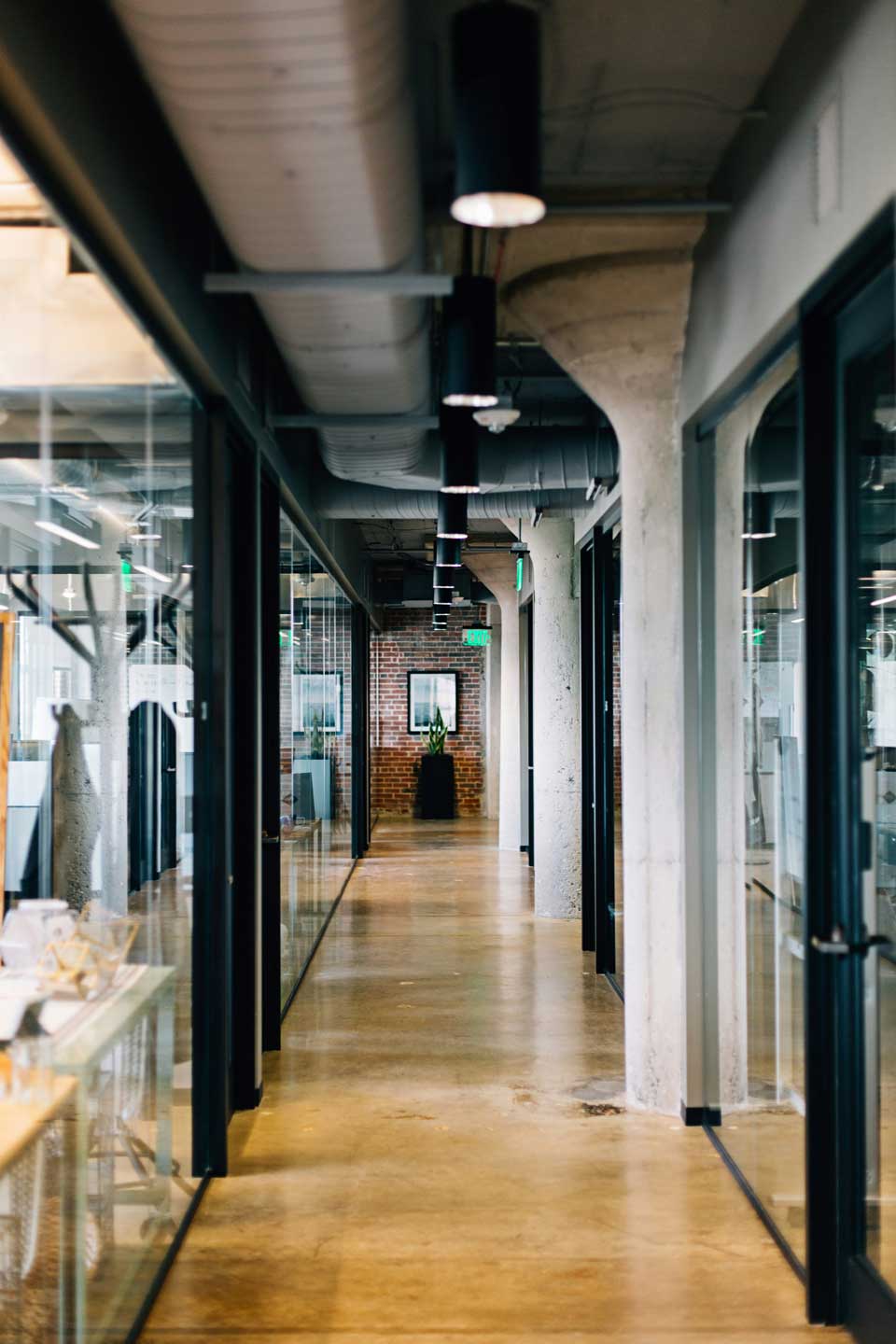 Modern office corridor with adaptable design features