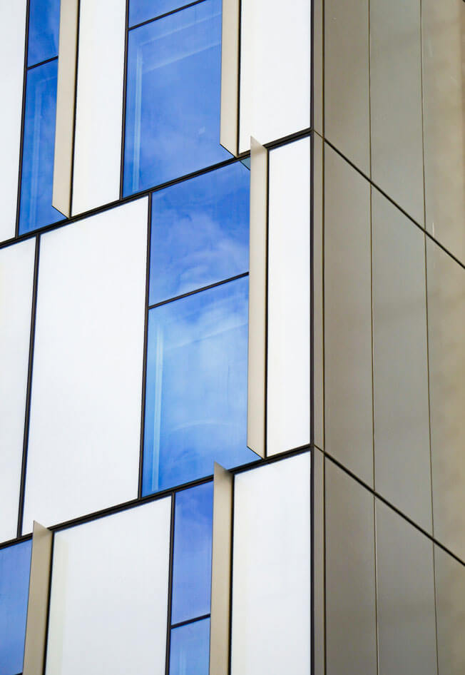 Modern office tower corner detail showing architectural excellence
